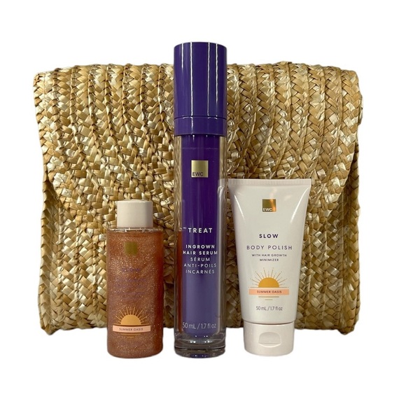 4 Pc EWC Set Ingrown Hair Serum Body Polish Shimmer Body Oil Bag Summer Oasis LE - Picture 1 of 15